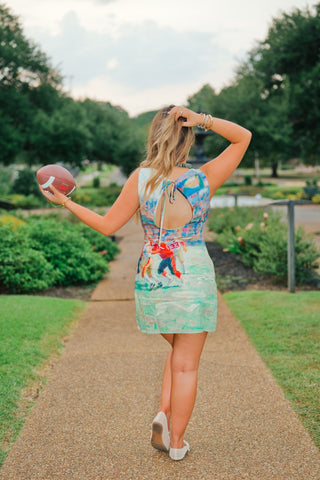 Football Print Open Back Mini Dress