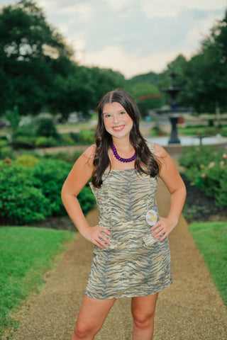 Tiger Print Fit & Flare Denim Dress