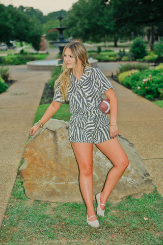 Tiger Print Denim Top & Short Set