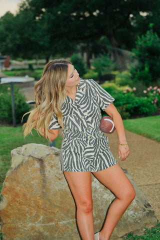 Tiger Print Denim Top & Short Set