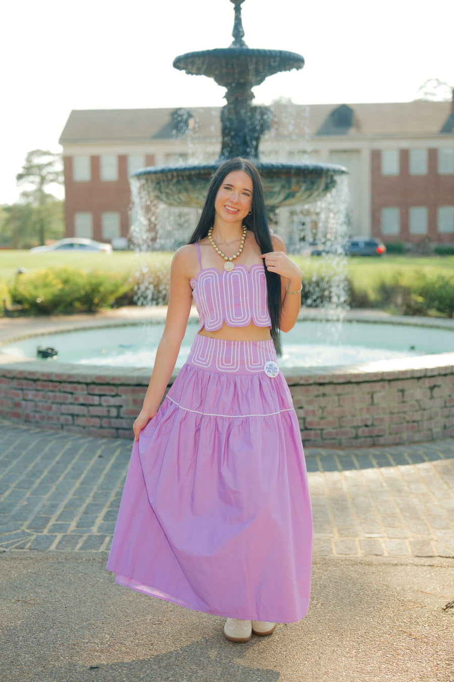 Purple & White Tiered Maxi Skirt Set