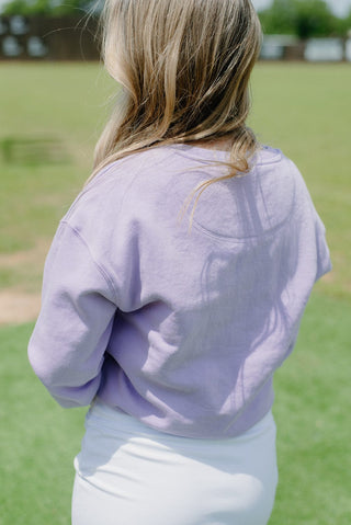 LSU Lavender Puff Letter Sweatshirt