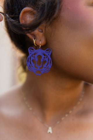 LSU Tiger Head Purple Earrings