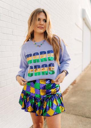 Lavender Sequin Mardi Gras Sweater from Select Trends Boutique