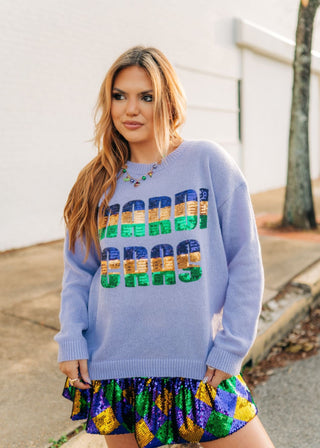 Lavender Sequin Mardi Gras Sweater from Select Trends Boutique