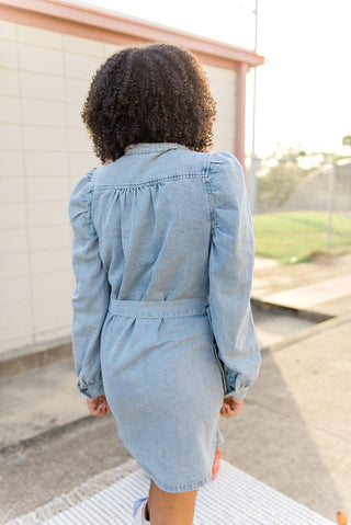 Light Wash Belted Denim Dress