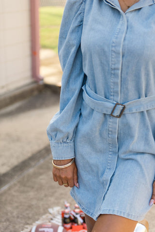 Light Wash Belted Denim Dress