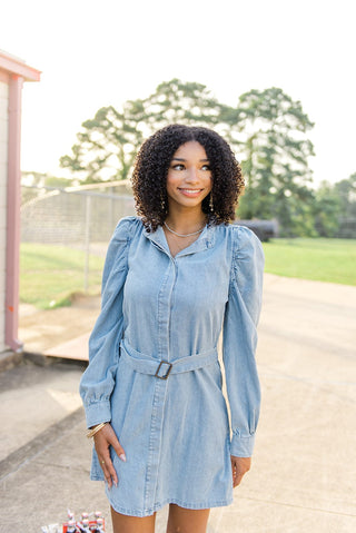 Light Wash Belted Denim Dress