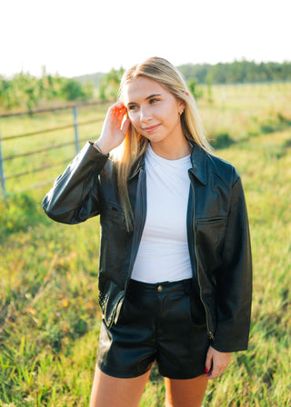 Black Flared Vegan Leather Shorts