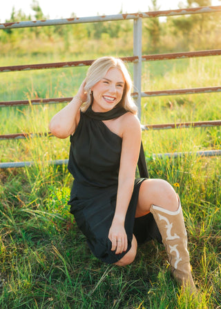Black Satin One Shoulder Scarf Top