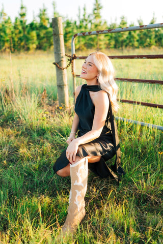 Black Satin Slit Midi Skirt