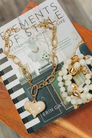 Cream Acrylic Heart Pendant Necklace