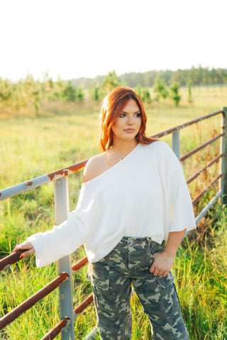 White Knit Off Shoulder Top