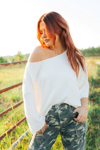 White Knit Off Shoulder Top