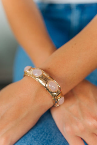 Pink Stone Accent Hammered Bracelet