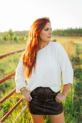 Brown Rustic Leather Mini Skirt