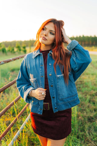 Medium Washed Stitched Denim Jacket