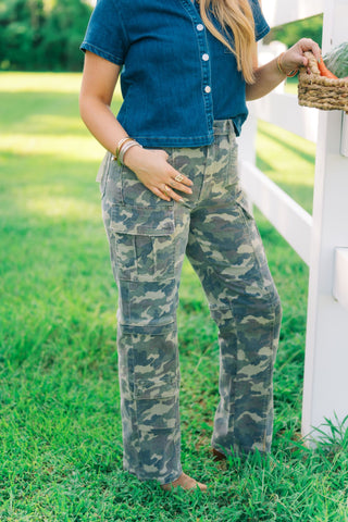 Camo High Waisted Straight Leg Jeans