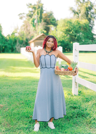 Black Gingham Scallop Halter Maxi Dress