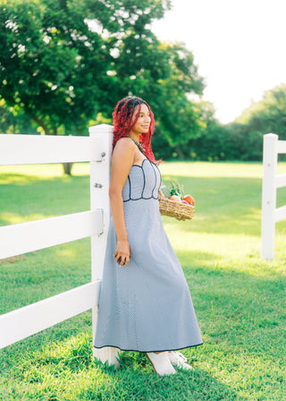 Black Gingham Scallop Halter Maxi Dress
