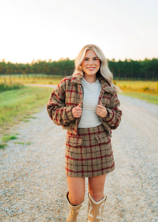 Taupe Plaid Wool Cropped Jacket