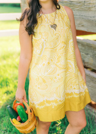 Yellow Floral Sleeveless Mini Dress