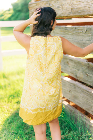 Yellow Floral Sleeveless Mini Dress