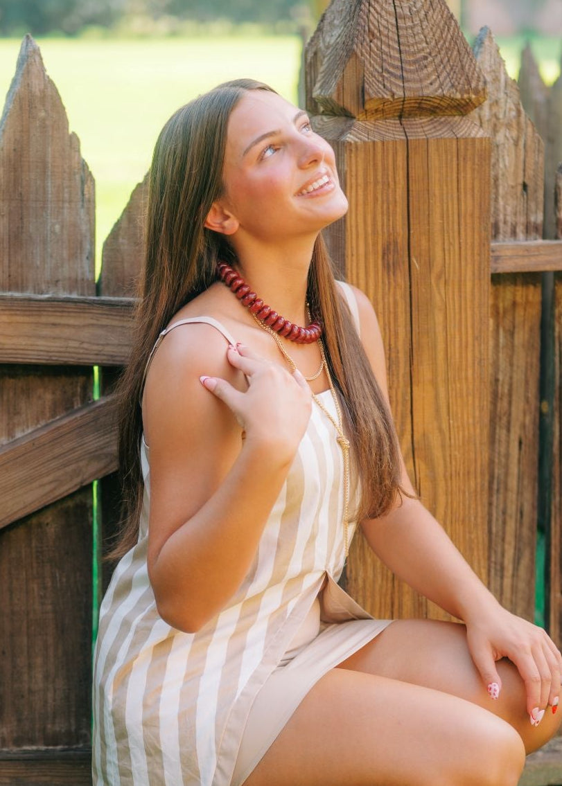 Burgundy Marble Beaded Necklace