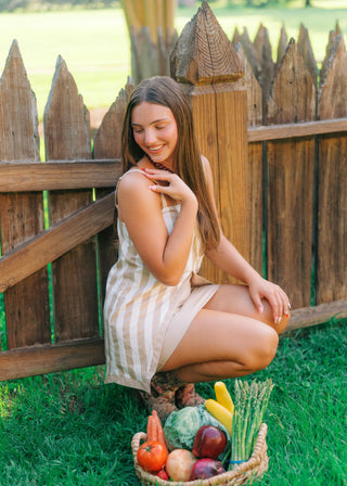 Tan Striped Front Split Skort Set