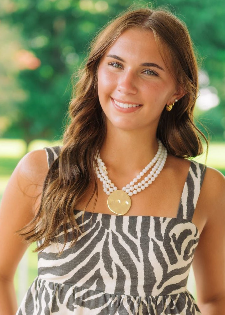 Cream Beaded Pendant Necklace