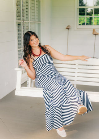 Black Striped Cutout Back Maxi Dress