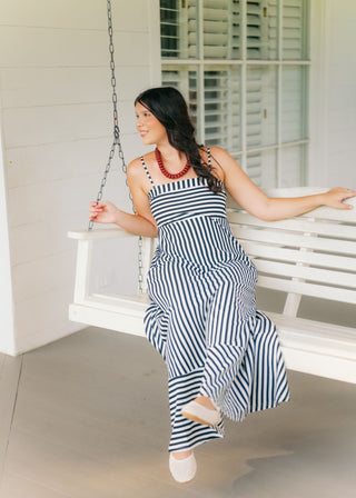 Black Striped Cutout Back Maxi Dress