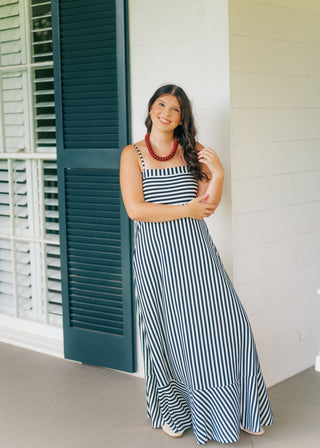 Black Striped Cutout Back Maxi Dress