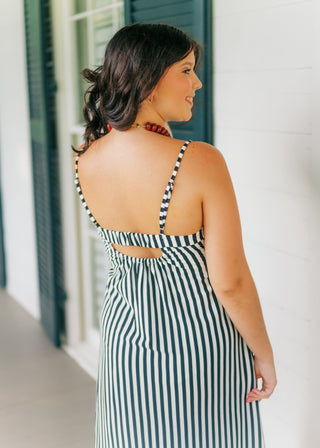 Black Striped Cutout Back Maxi Dress