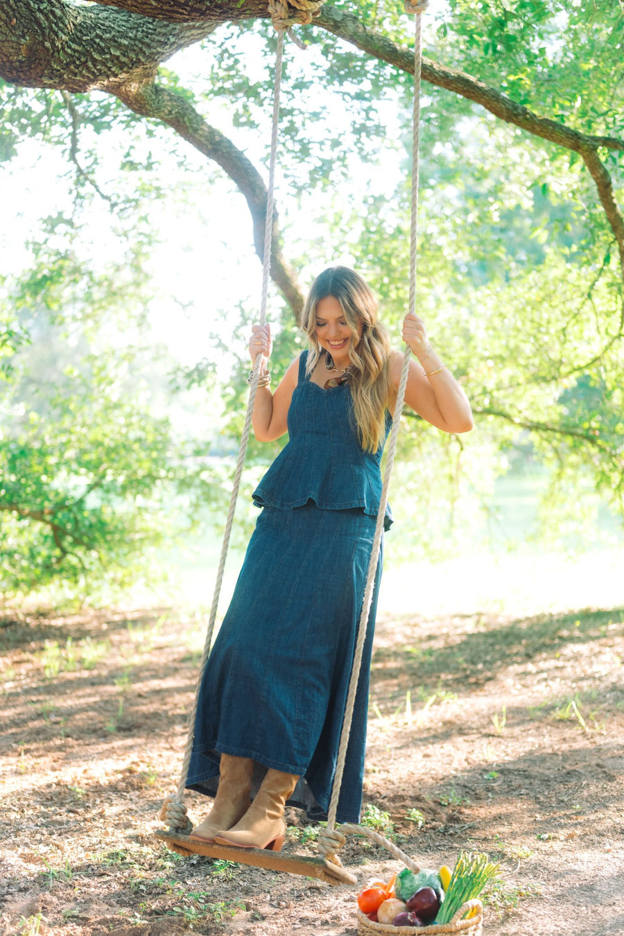 Lana Denim Top & Maxi Skirt Set