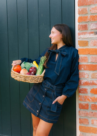 Dark Wash Belted Denim Skort