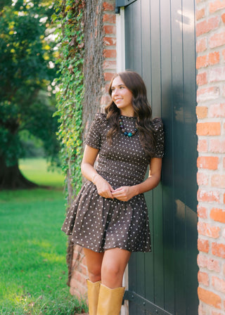 Ophelia Brown Polka Dot Smocked Dress