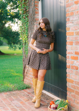 Ophelia Brown Polka Dot Smocked Dress