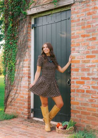 Ophelia Brown Polka Dot Smocked Dress