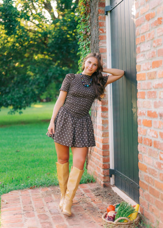 Ophelia Brown Polka Dot Smocked Dress