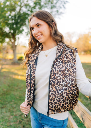 Leopard Zip Up Puffer Vest