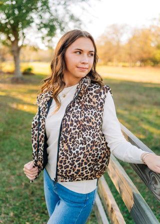 Leopard Zip Up Puffer Vest