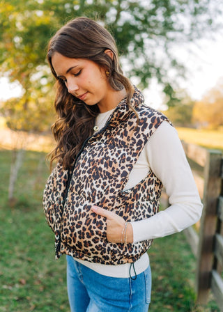 Leopard Zip Up Puffer Vest