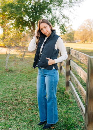 Black Quilted Sleeveless Puffer Vest