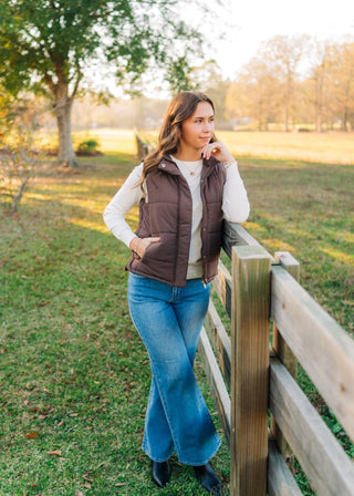 Brown Quilted Sleeveless Puffer Vest