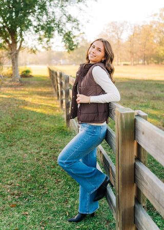 Brown Quilted Sleeveless Puffer Vest