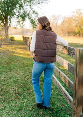 Brown Quilted Sleeveless Puffer Vest