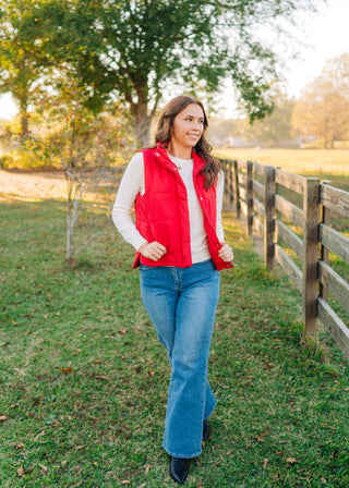 Red Quilted Sleeveless Puffer Vest