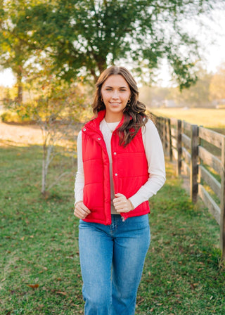 Red Quilted Sleeveless Puffer Vest
