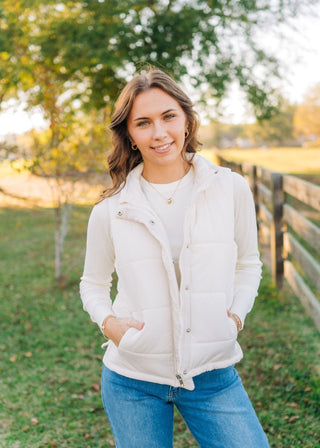 Cream Quilted Sleeveless Puffer Vest